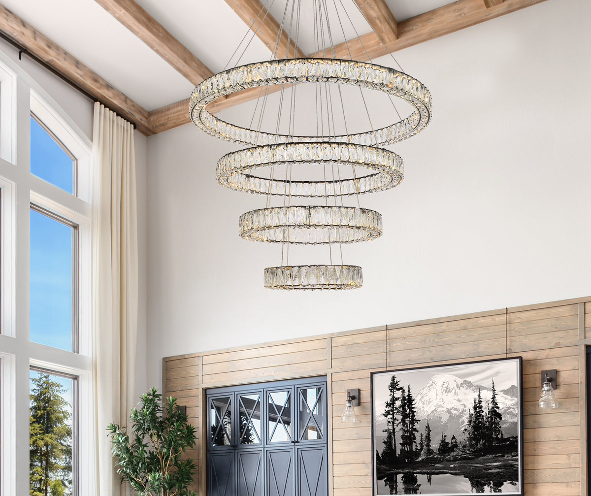 Monroe 41 inch LED four ring chandelier in black