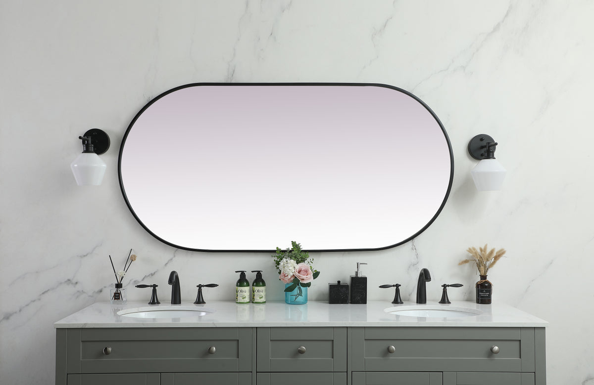 Metal Frame Oval Mirror 30x60 Inch in Black