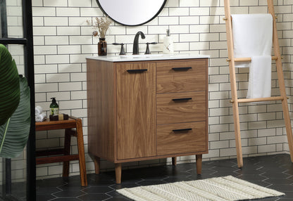 30 inch Single bathroom vanity in walnut brown