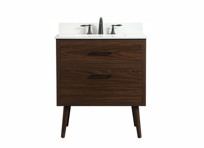 30 inch Single bathroom vanity in walnut with backsplash