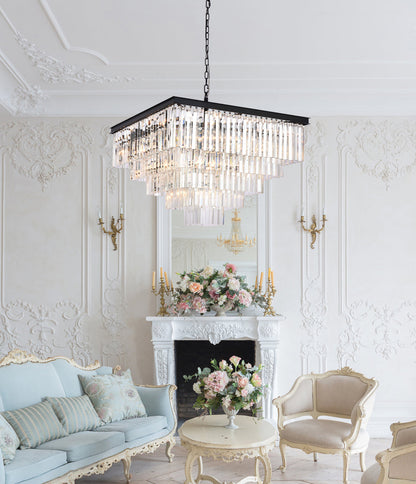 Sydney 34 inch square crystal chandelier in matte black