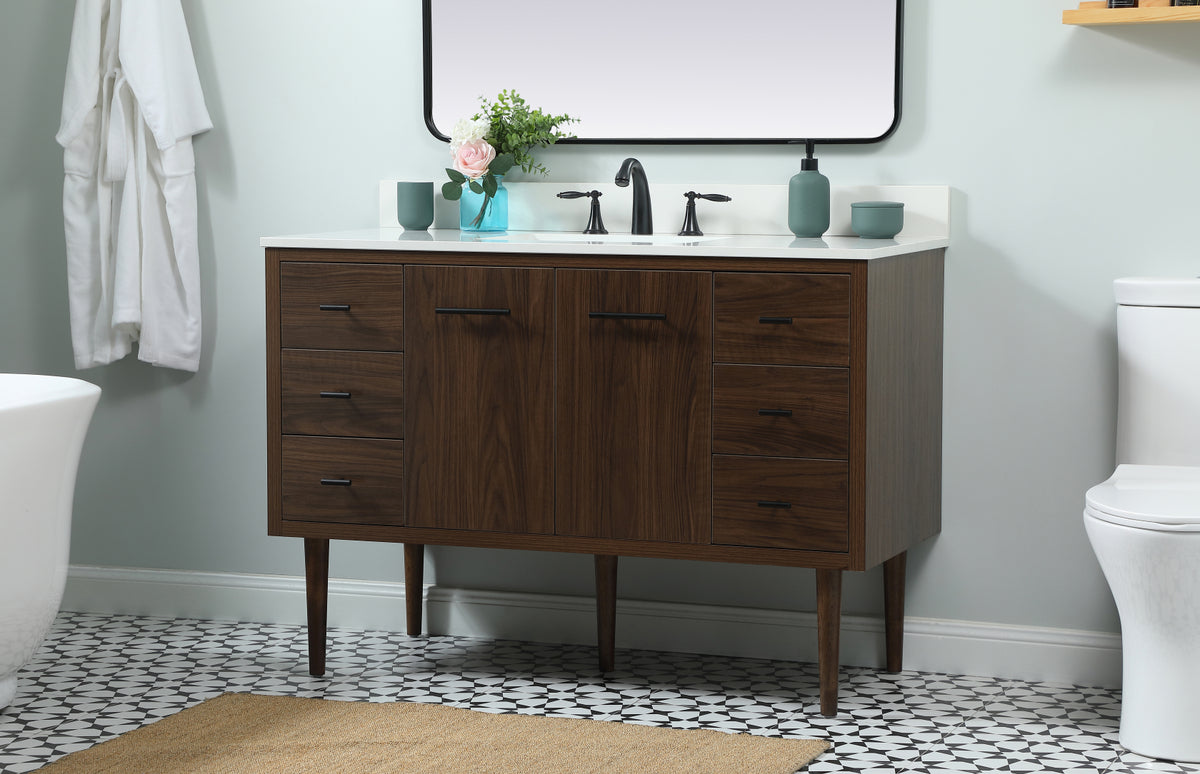 48 inch Single bathroom vanity in walnut with backsplash