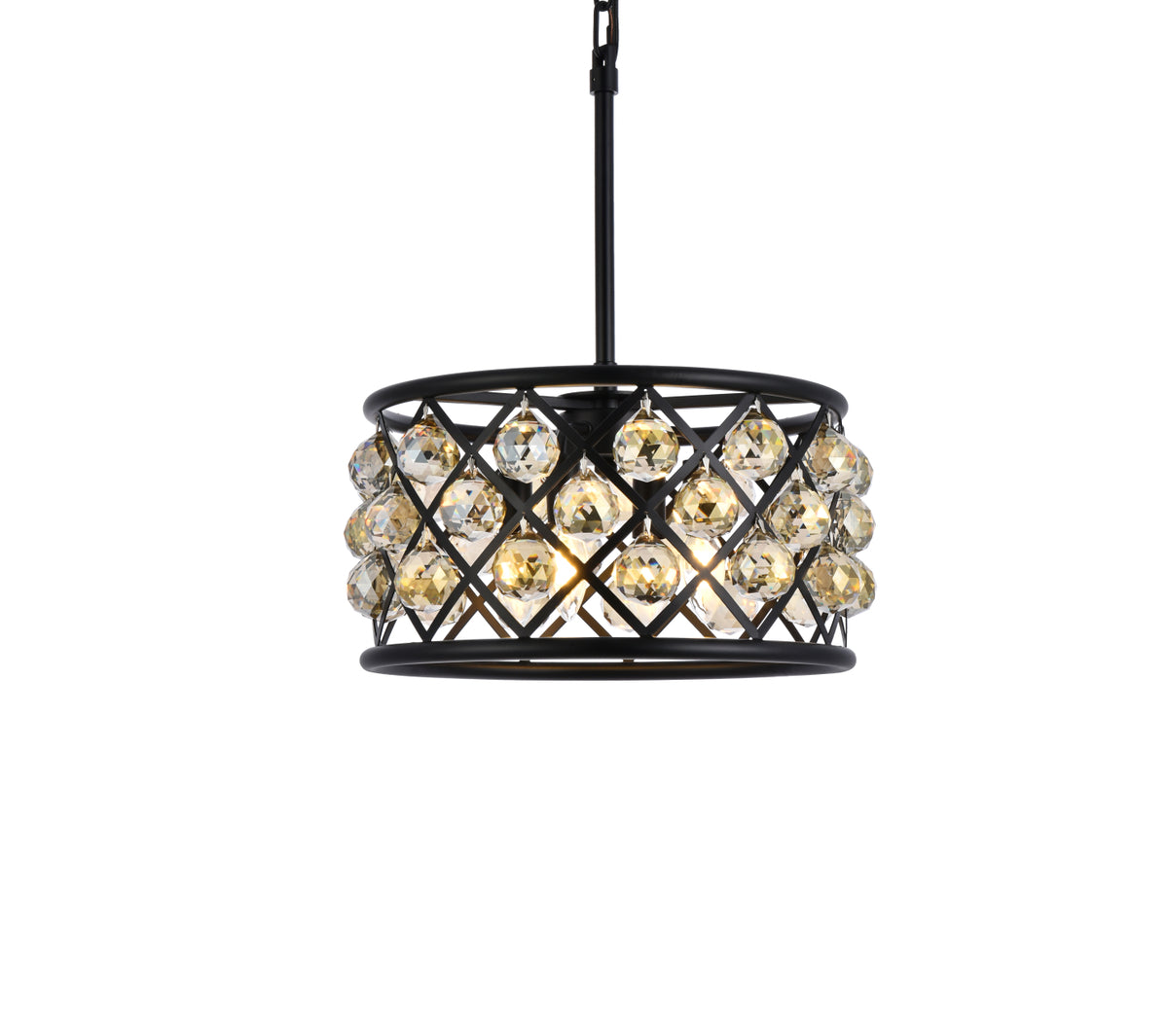 Madison 4 light Matte Black Pendant Golden Teak (Smoky) Royal Cut Crystal