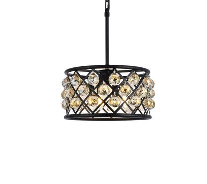Madison 4 light Matte Black Pendant Golden Teak (Smoky) Royal Cut Crystal