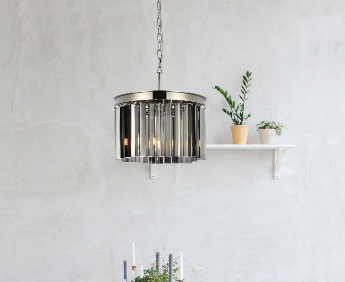 Sydney 3 light polished nickel Pendant Silver Shade (Grey) Royal Cut Crystal