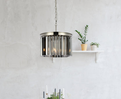 Sydney 3 light polished nickel Pendant Silver Shade (Grey) Royal Cut Crystal