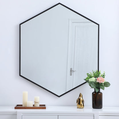 Metal frame hexagon mirror 38 inch in Black