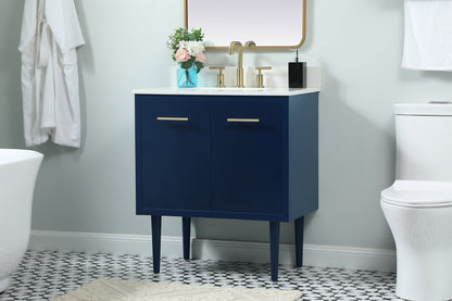 30 inch Single bathroom vanity in blue with backsplash
