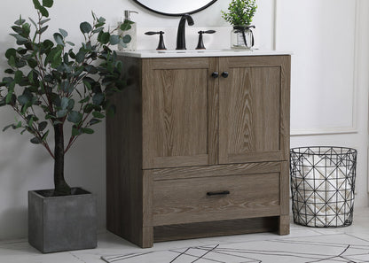 30 inch Single Bathroom Vanity in Weathered oak with Backsplash