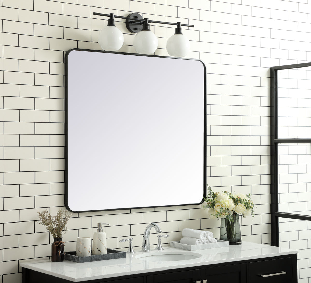 Soft corner metal rectangular mirror 36x40 inch in Black