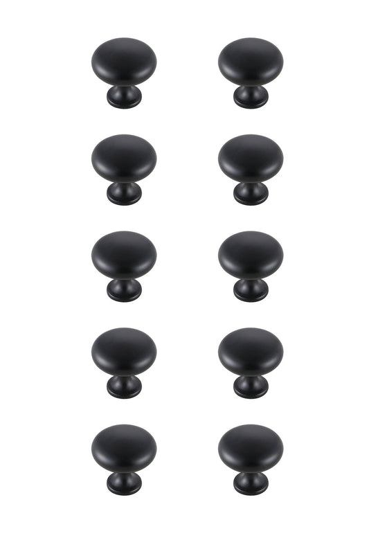 Cadon 1.2" Diameter Matte Black Mushroom Knob Multipack (Set of 10)