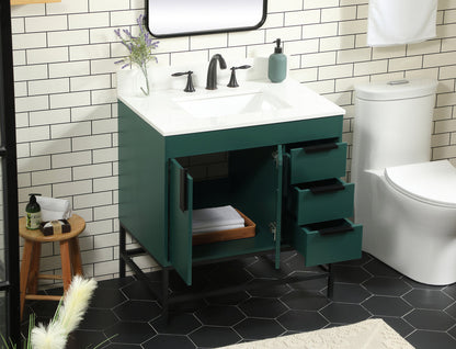32 inch Single bathroom vanity in green with backsplash