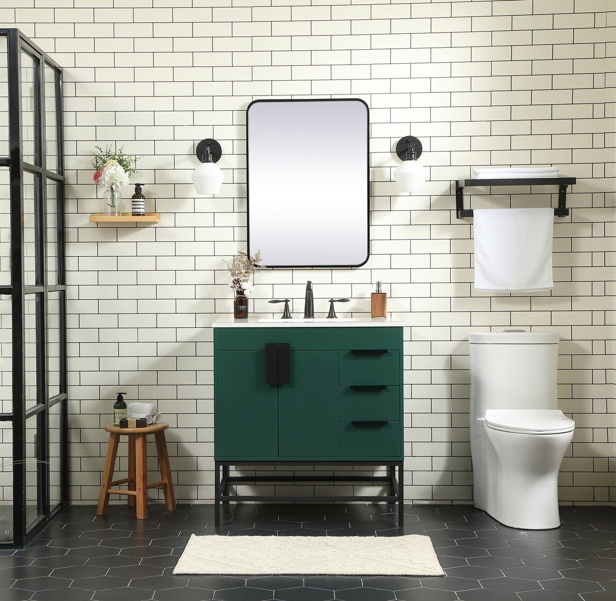 32 inch Single bathroom vanity in green