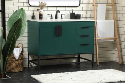 42 inch Single bathroom vanity in green with backsplash