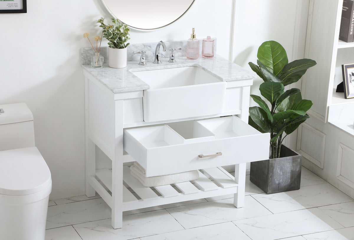 36 inch Single bathroom vanity in white with backsplash