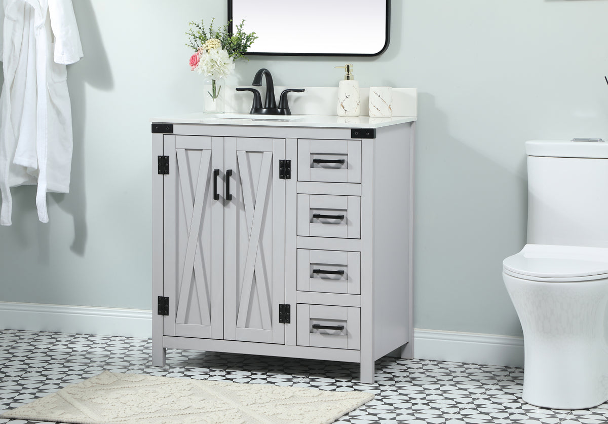 32 inch Single bathroom vanity in grey with backsplash