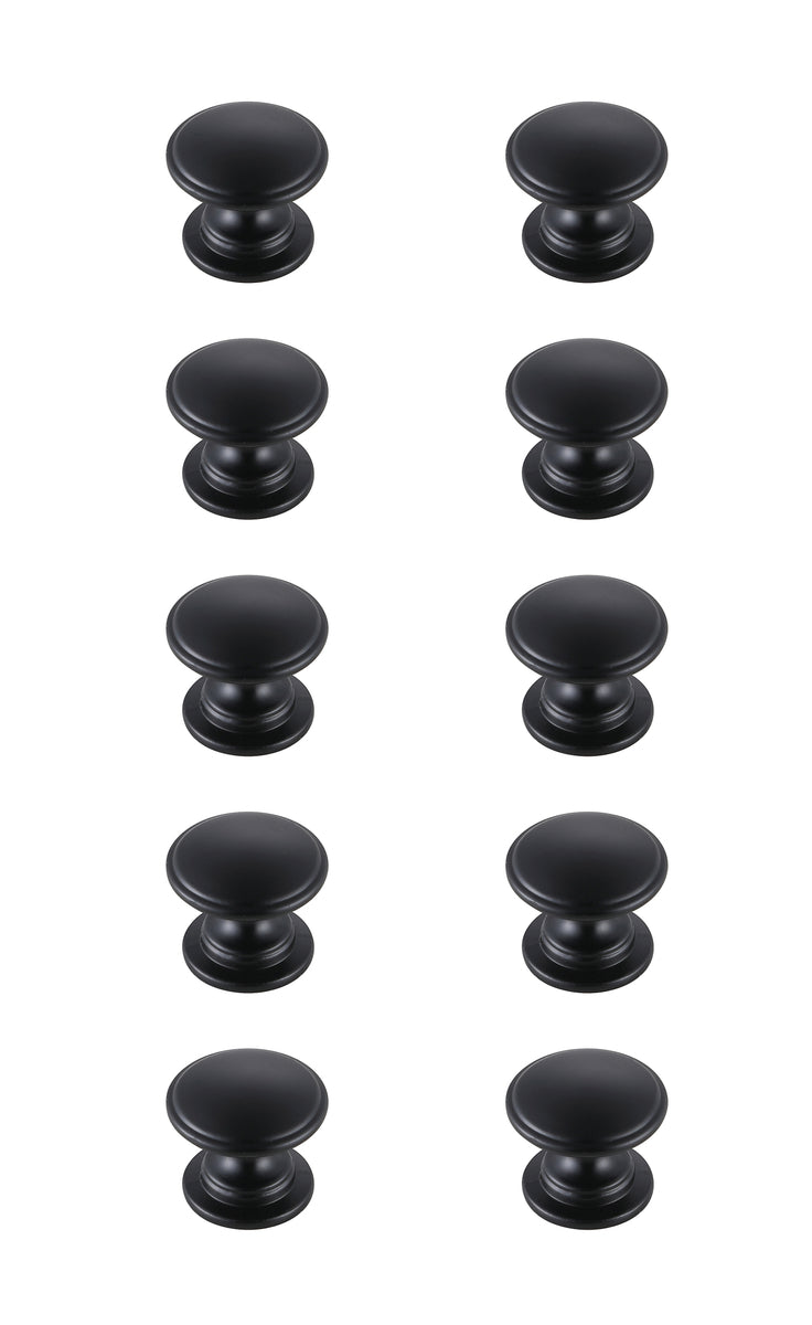 Kaid 1.2" Diameter Matte Black Mushroom Knob Multipack (Set of 10)