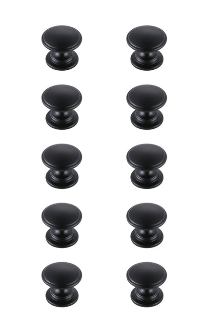 Kaid 1.2" Diameter Matte Black Mushroom Knob Multipack (Set of 10)