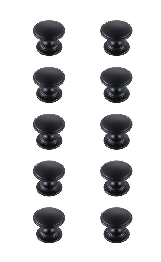 Kaid 1.2" Diameter Matte Black Mushroom Knob Multipack (Set of 10)