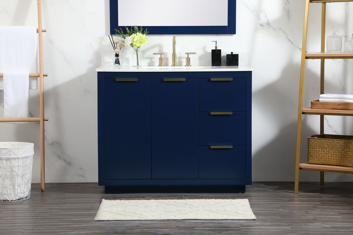 42 inch Single bathroom vanity in blue with backsplash