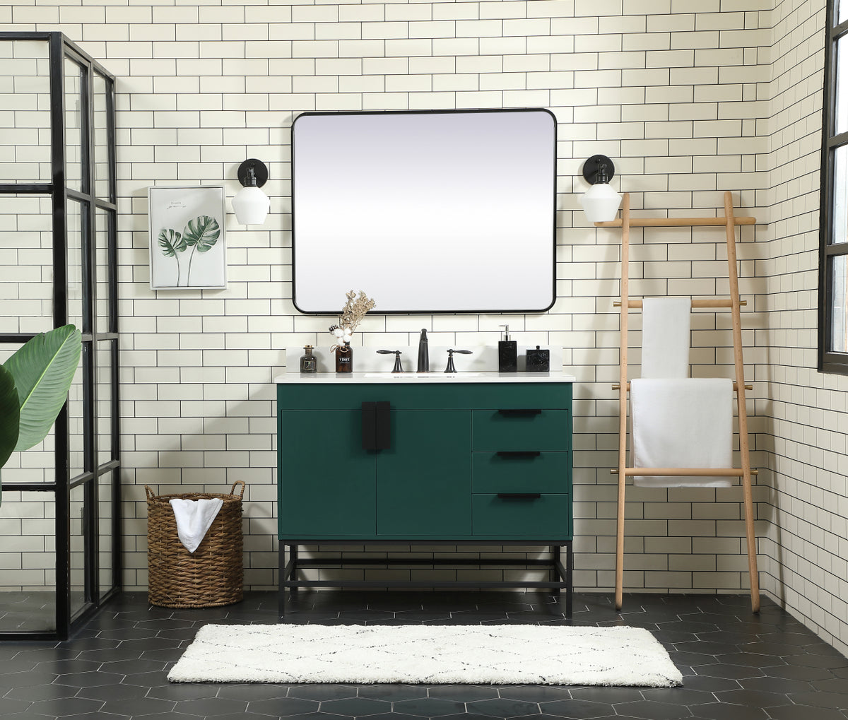 42 inch Single bathroom vanity in green with backsplash