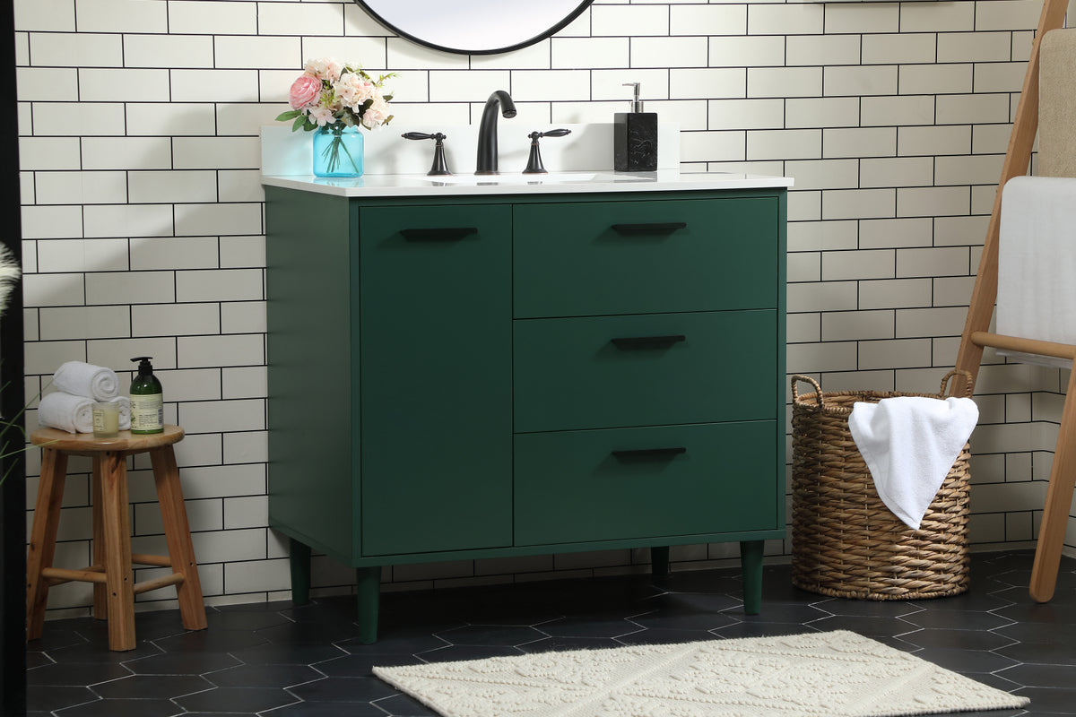 36 inch bathroom vanity in Green with backsplash