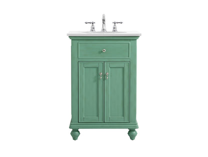 24 inch Single Bathroom vanity in vintage mint with ivory white engineered marble