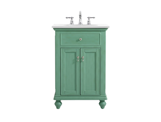 24 inch Single Bathroom vanity in vintage mint with ivory white engineered marble