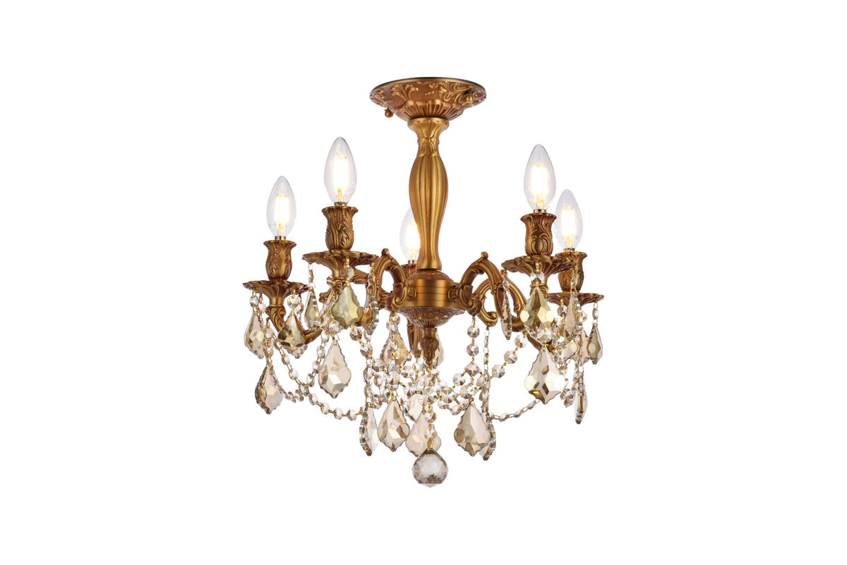 Rosalia 5 light French Gold Flush Mount Golden Teak (Smoky) Royal Cut Crystal
