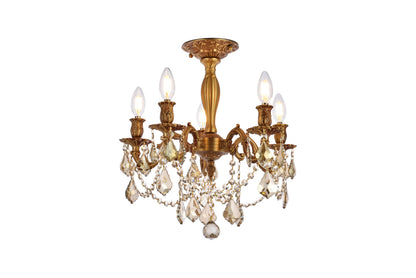 Rosalia 5 light French Gold Flush Mount Golden Teak (Smoky) Royal Cut Crystal