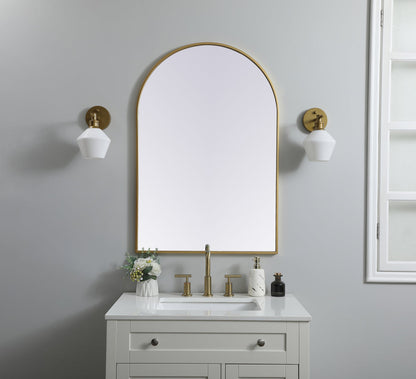 Metal Frame Arch Mirror 27x40 Inch in Brass