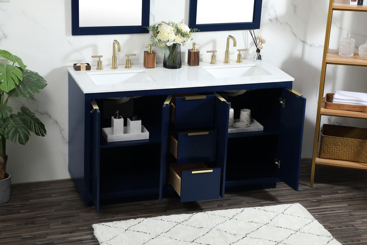60 inch double bathroom vanity in blue