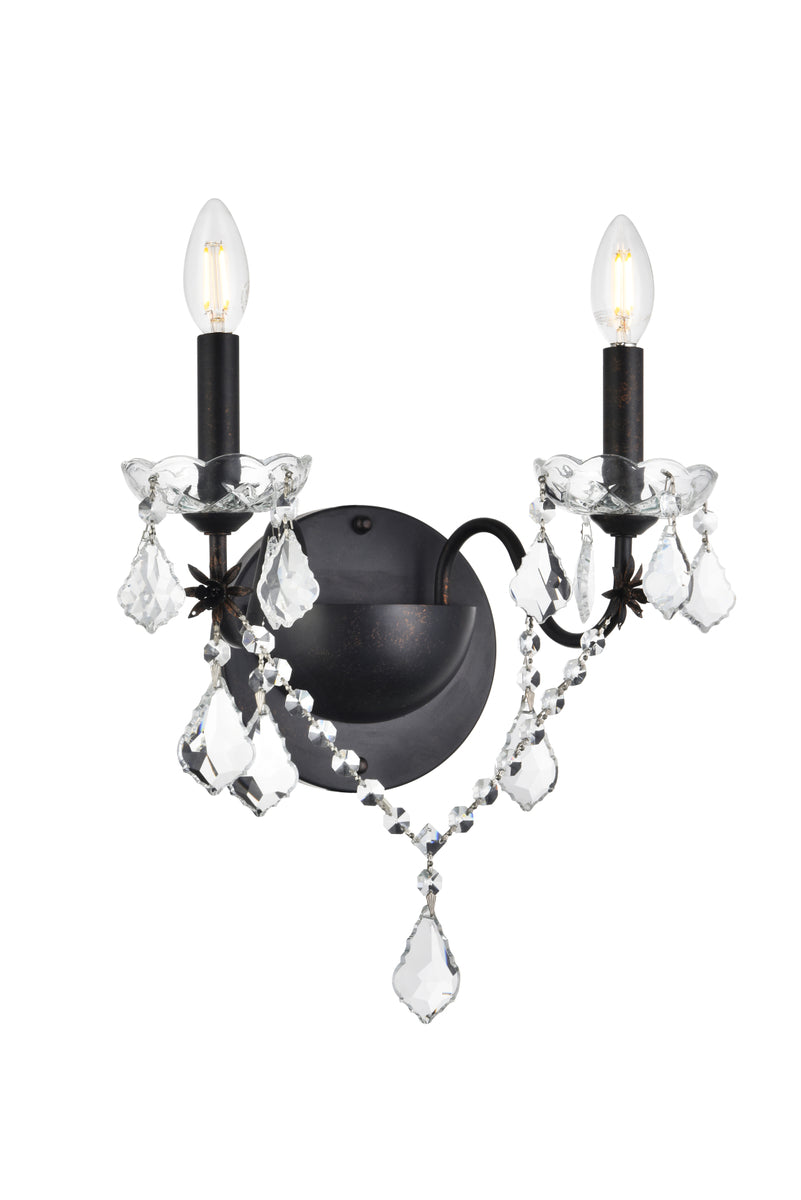 St. Francis 2 light Dark Bronze Wall Sconce Clear Royal Cut Crystal