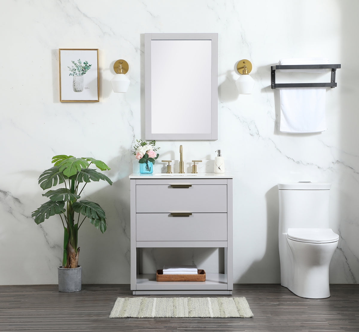 30 inch Single bathroom vanity in grey with backsplash