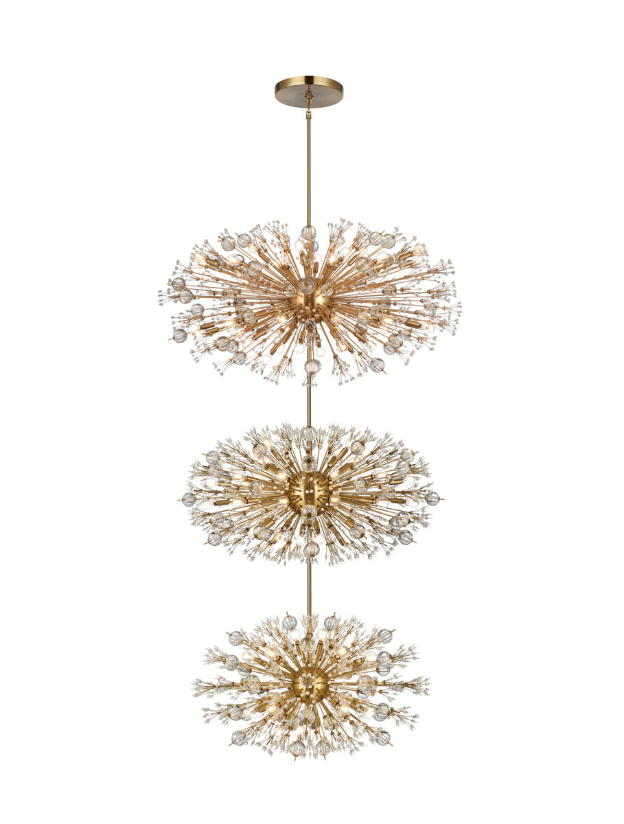 Vera 48 inch three tiers crystal starburst chandelier in satin gold