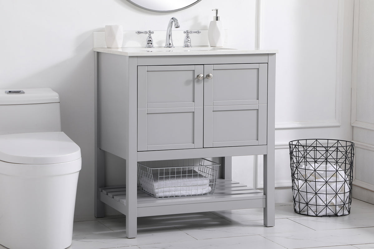 30 inch Single Bathroom Vanity in Gray with Backsplash