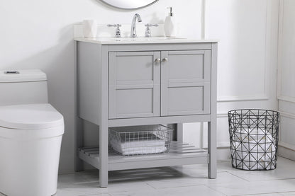 30 inch Single Bathroom Vanity in Gray with Backsplash