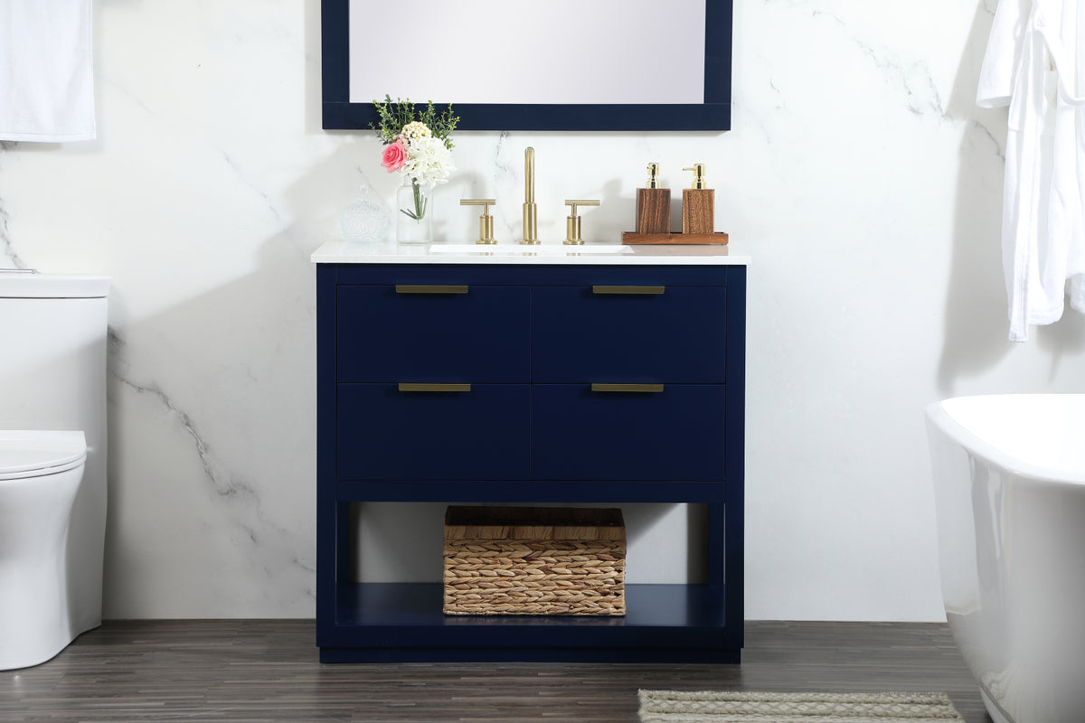 36 inch Single bathroom vanity in blue