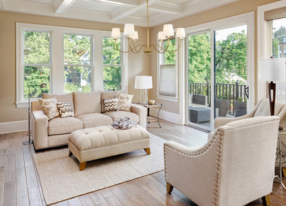 Eclipse 6 light Brass and White shade chandelier