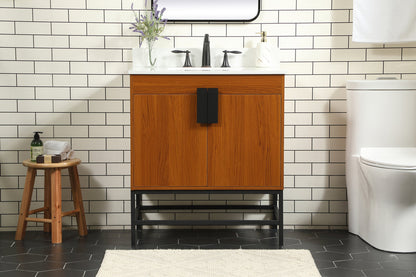 30 inch Single bathroom vanity in teak with backsplash