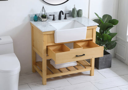 36 inch Single bathroom vanity in natural wood with backsplash