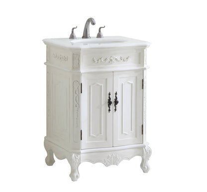 24 inch Single Bathroom vanity in Antique White with ivory white engineered marble