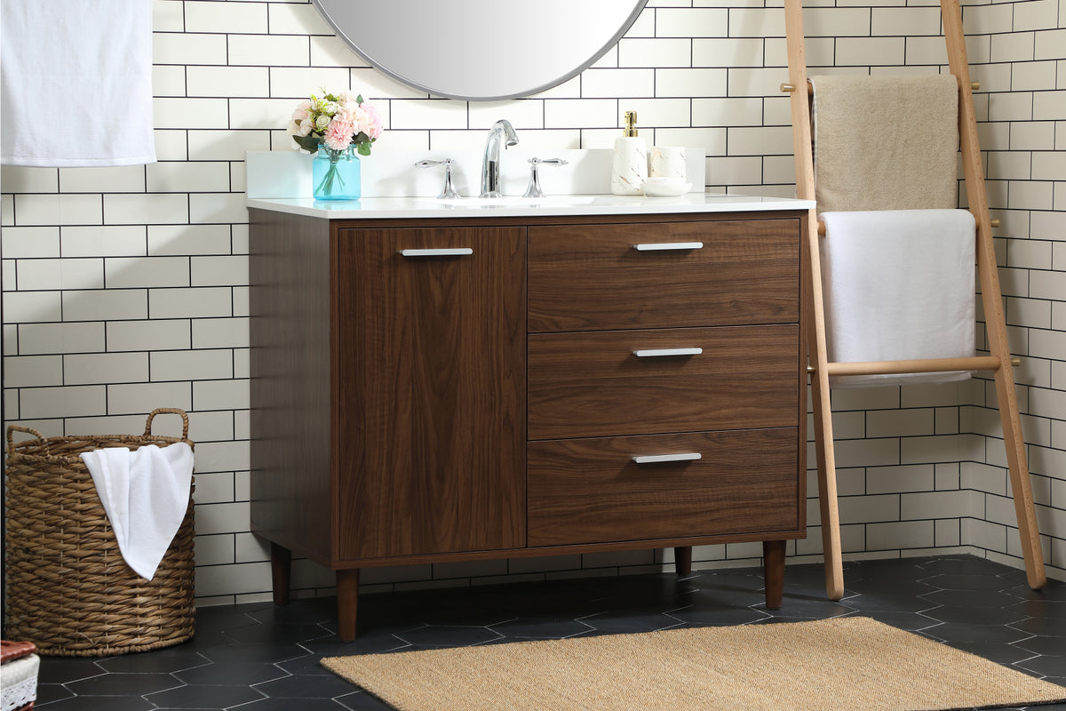 42 inch bathroom vanity in Walnut with backsplash