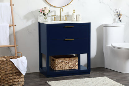 30 inch Single bathroom vanity in blue with backsplash