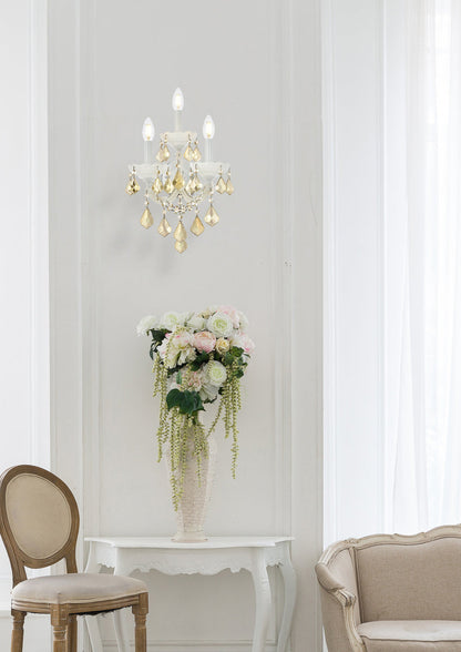 Maria Theresa 3 light white Wall Sconce Golden Teak (Smoky) Royal Cut Crystal