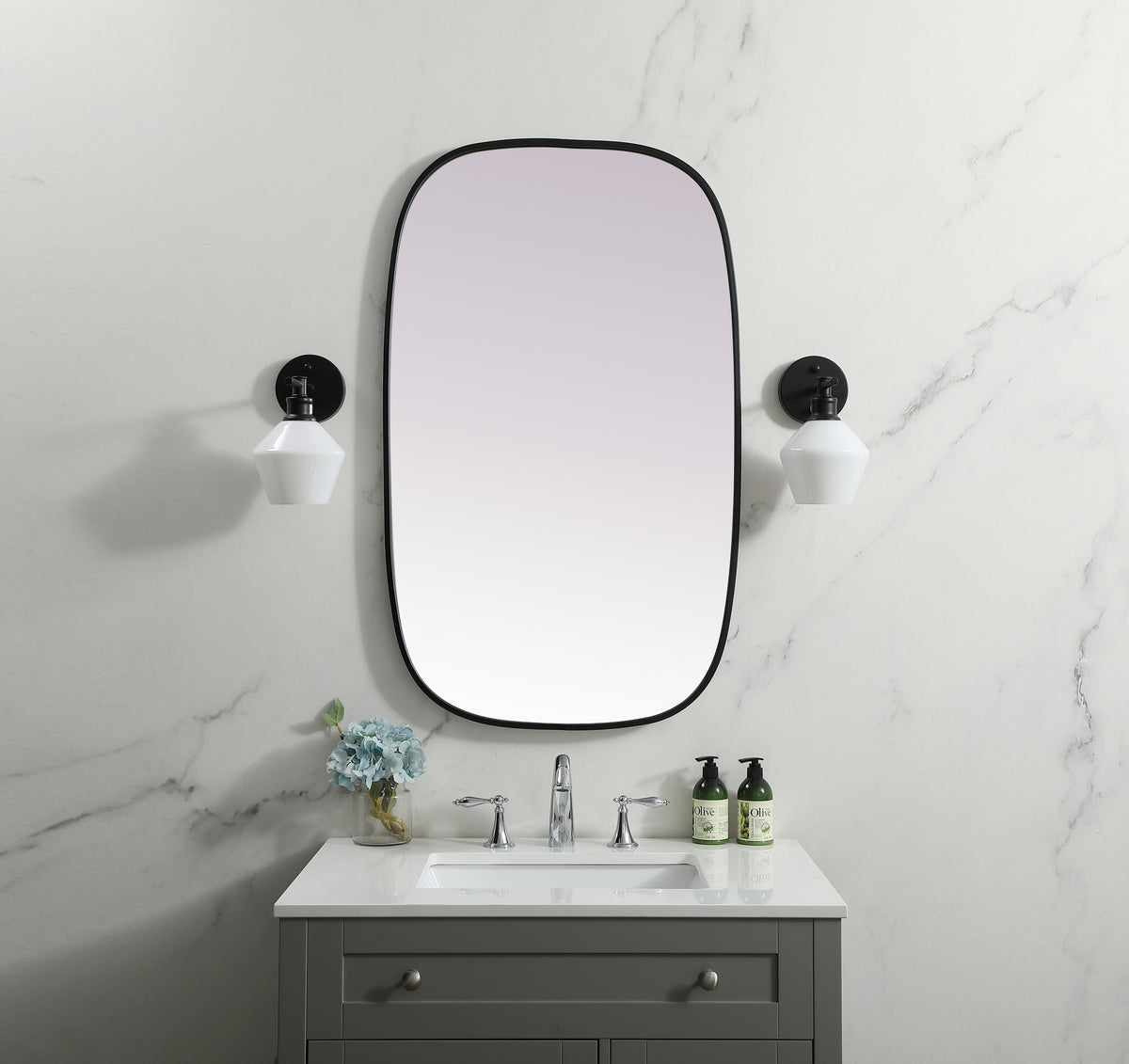 Metal Frame Oval Mirror 24x40 Inch in Black