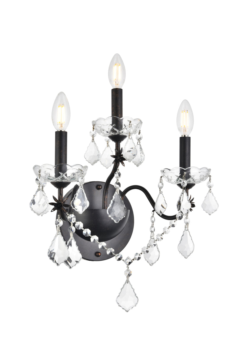 St. Francis 3 light Dark Bronze Wall Sconce Clear Royal Cut Crystal