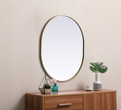 Metal Frame Oval Mirror 30x36 Inch in Brass