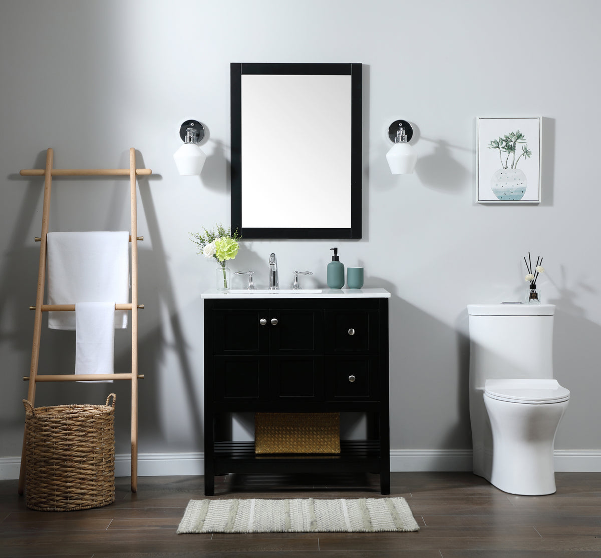 32 inch Single bathroom vanity in black