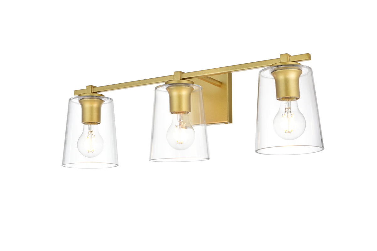 Kacey 3 light Brass and Clear Bath Sconce